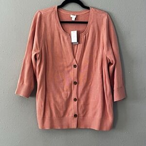 NWT J.Jill XL Coral Cardigan Sweater Womens Button Front 3/4 Sleeve Knit Spring